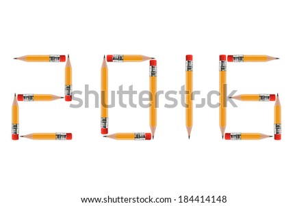Happy new year 2016, short Pencils isolated on white background arranged to spell 2016. the same concept available for 2017 year, (Clipping work path included).