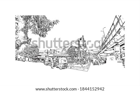 Building view with landmark of Barrackpore is a city in the West Bengal state of India. Hand drawn sketch illustration in vector.