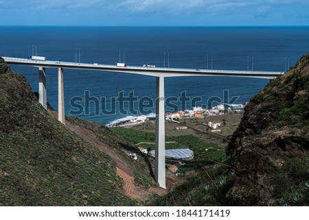 Breathtaking motorway bridge architecture spanning on the west coast of Gran Canaria Royalty-Free Stock Photo #1844171419