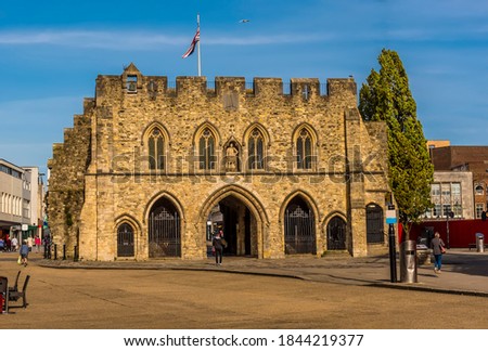 A view towards one of the gates in the old town walls in Southampton, UK in Autumn Royalty-Free Stock Photo #1844219377