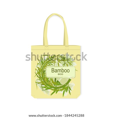 Eco-friendly bag with printed round bamboo pattern. Decorative element in a canvas bag. Vector illustration isolated on a white background.