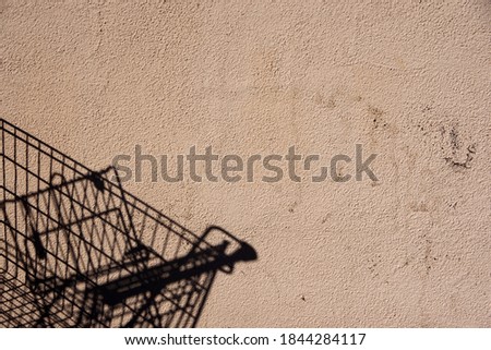 Shadow of a shopping cart on a building wall