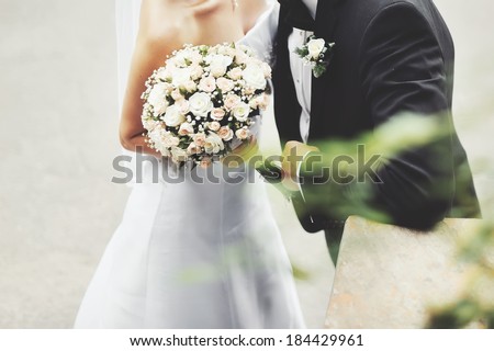 Young wedding couple. Groom and bride together. Royalty-Free Stock Photo #184429961