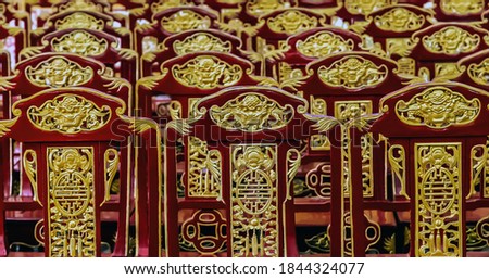Red Golden empty Chair Abstract Perspective vintage blur background