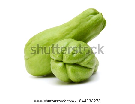 Chayote also known as chow chow and many other names isolated on white.