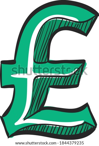 Pound sterling symbol icon in color drawing. UK currency, British, Europe