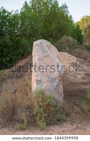 Vertical picture of Rocky stone in the desert. Beautiful landscape. Wild nature of uae. 