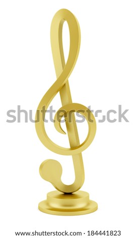 golden treble clef statuette isolated on white background