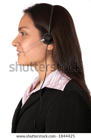 business customer services over white smiling