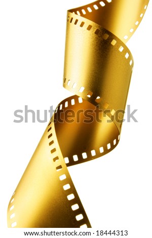 Gold 35 mm film strip isolated over white background
