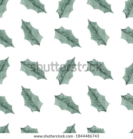 Seamless pattern with watercolor rowan leaves. Christmas, festive background.
