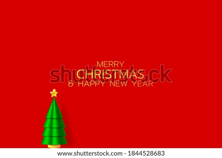 Wnter holiday illustration. Green Christmas tree with golden star on the red background. EPS10
