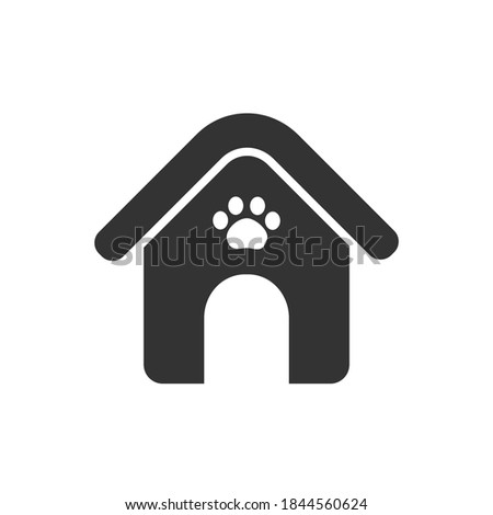 Pet house with paw sign silhouette icon logo. Simple modern minimal flat vector illustration design.