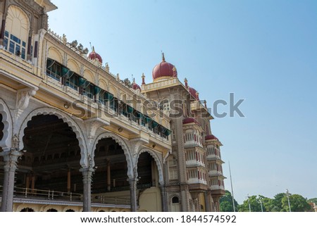 Exterior scene of Mysore Palace,  Mysore, Karnataka South India, photo taken 19-05-2019