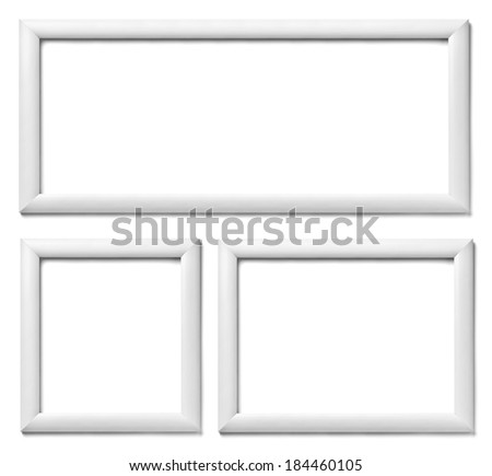 collection of  various white wood frames on white background. each one is shot separately
