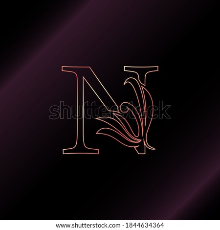Gold Rose Outline Letter N Luxury Decorative Initial Logo Icon, Elegance Swirl Ornate Logo Design