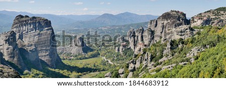 rock formation called Meteora in central greece hosting monasteries built on natural pillars