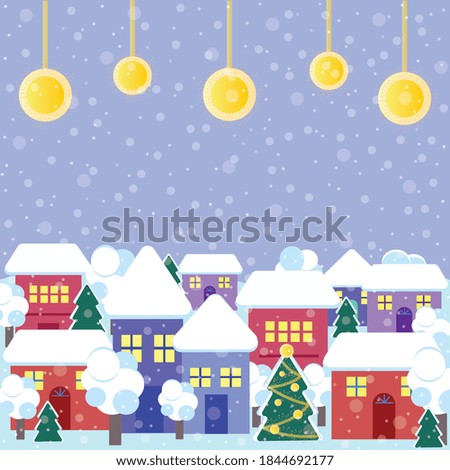 New year or Christmas celebration card. Snowy winter weather. Celebration mood. Vector illustration.