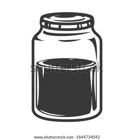 Hand drawn glass jar in cartoon vintage style isolated on white background. Monochrome vector illustration.