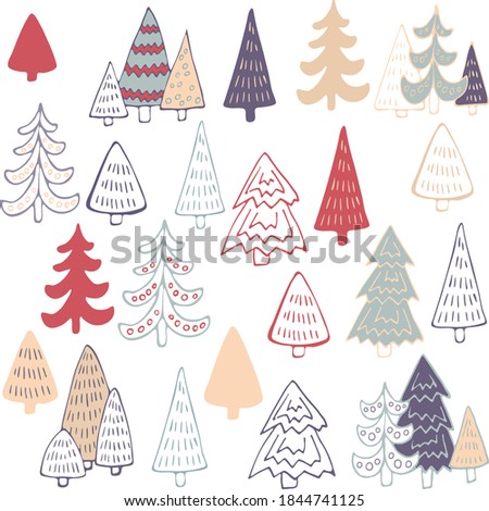 Cute set Christmas trees seamless pattern. Vector illustration