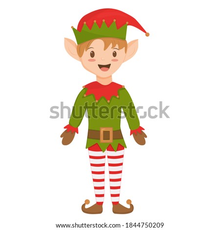 Cute cartoon Christmas elf  character for Christmas, New Year and winter holidays clip art