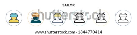 Sailor icon in filled, thin line, outline and stroke style. Vector illustration of two colored and black sailor vector icons designs can be used for mobile, ui, web