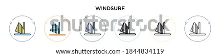 Windsurf icon in filled, thin line, outline and stroke style. Vector illustration of two colored and black windsurf vector icons designs can be used for mobile, ui, web