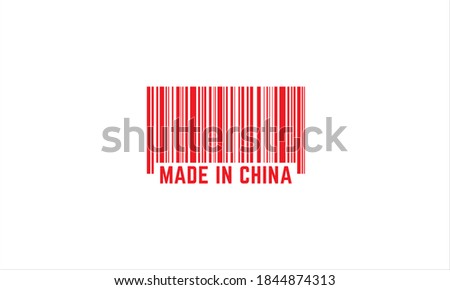 Barcode set the colour of America flag, the red blue colour and star on white background with text Made in China