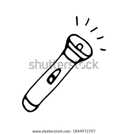 Hand drawn vector flashlight clipart. Isolated on white background drawing for prints, poster, cute stationery, travel design. High quality illustration