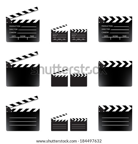 Movie clapper board set, isolated on white background, vector illustration. Royalty-Free Stock Photo #184497632