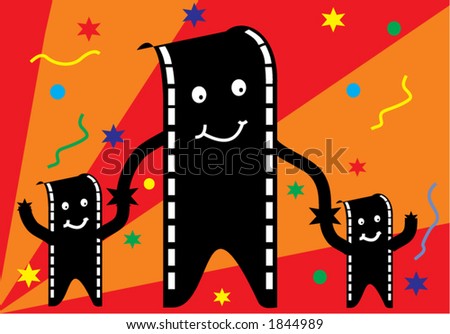 film man and family with party background