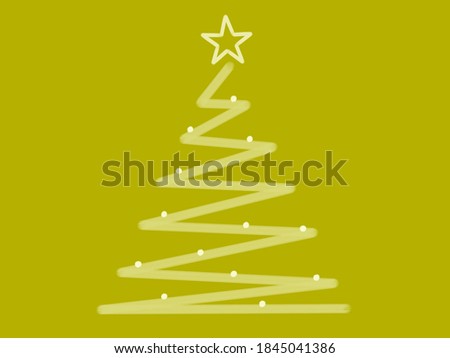 Christmas tree silhouette on golden background. Hand-drawn fir tree, clip art symbol of New Year.
