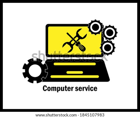 service icon for all types of computers in black and yellow tones on a white background