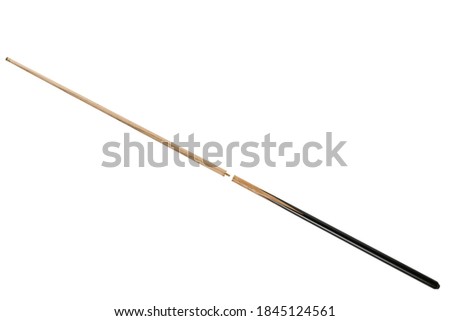 Collapsible billiard cue with black handle, on a white background, isolate