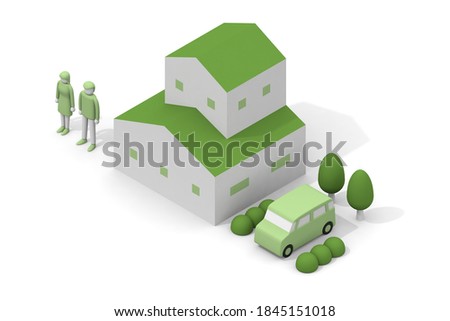 My home and car. Living with dreams. One set of real estate purchase image. Image of new life. 3D rendering
