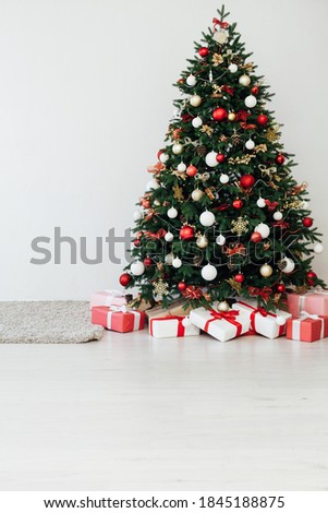 Christmas tree pine with gifts interior decor new year