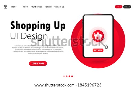 Shopping up on tablet banner. Online business. Online shopping during covid-2019 pandemic. Vector on isolated white background. EPS 10