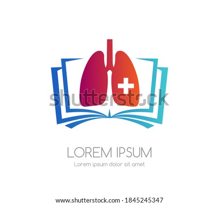 Lung with cross and book.  Medical emblem. Health care vector icon.
