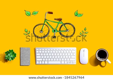 Eco bicycle with a computer keyboard and a mouse