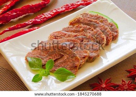 Sliced beef with tendon close up. Chinese food Royalty-Free Stock Photo #1845270688
