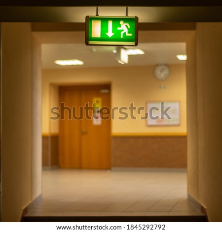 Emergency exit sign inside a building
