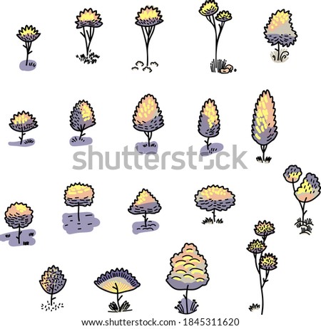 Set of trees on a white background. Elements of nature.