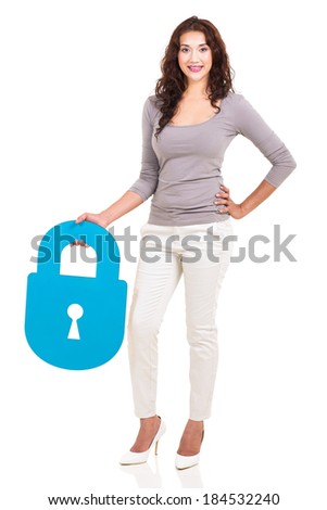 beautiful young woman holding security padlock