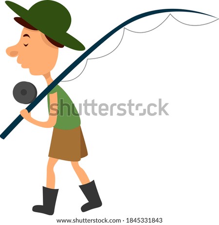 Young fisherman, illustration, vector on white background