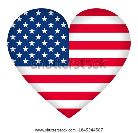 Heart-shaped American flag (stars and stripes) with shadow.