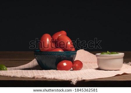 Dark wooden photo tomatoes table, WITH WRITING AREA.