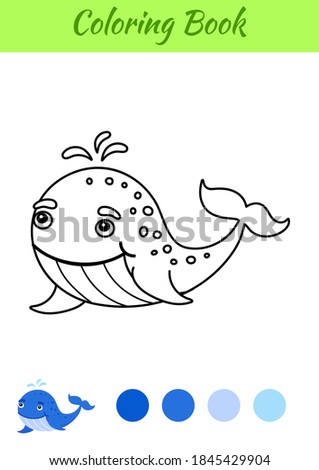 Coloring page happy whale. Coloring book for kids. Educational activity for preschool years kids and toddlers with cute animal. Flat cartoon colorful vector illustration.