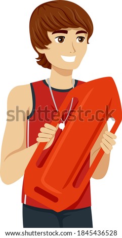 Illustration of a Teenage Guy Lifeguard Holding a Torpedo Buoy