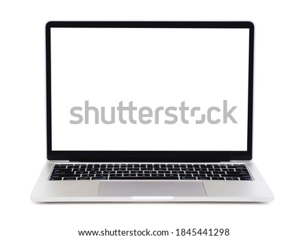 Laptop computer isolated on white background with a blank screen for apply screen display on web and app with clipping path, modern and slim body 
