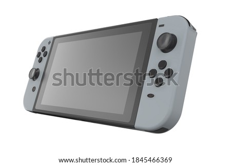 Realistic video game controllers attached to touch screen isolated on white with clipping path. 3D rendering of black and grey gamepad for online gaming